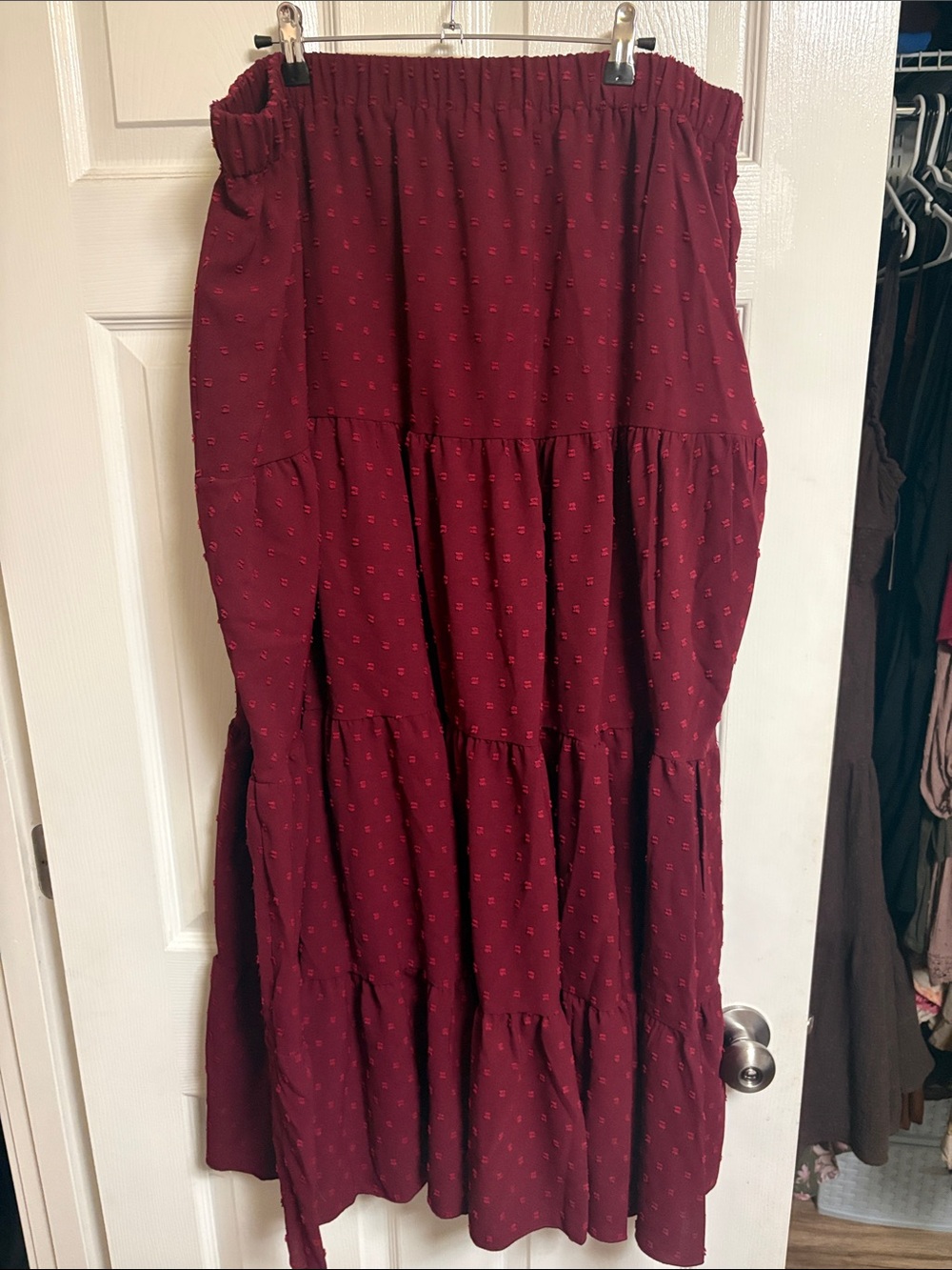 SHEIN Wine Tiered Maxi Skirt